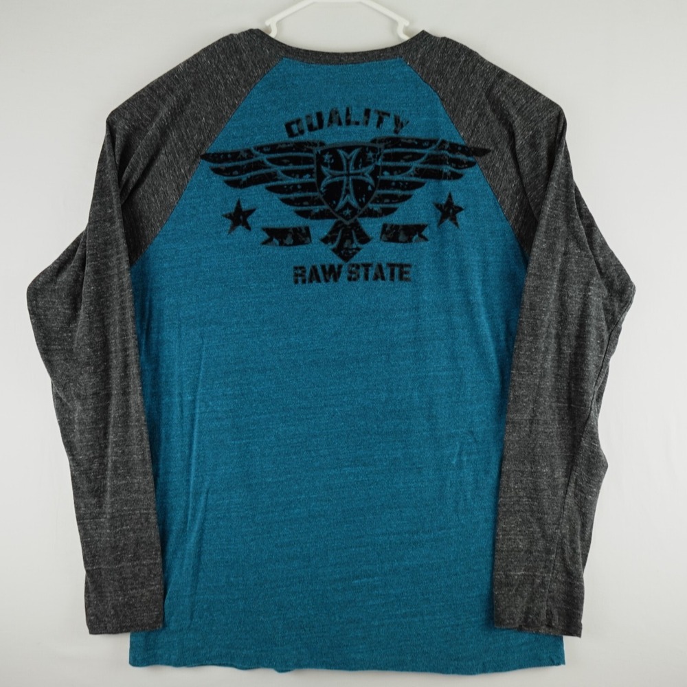 Raw State Shirt Mens XXL Blue Redemption Spell Out Graphic Waffle Thermal Flaws - Picture 8 of 11